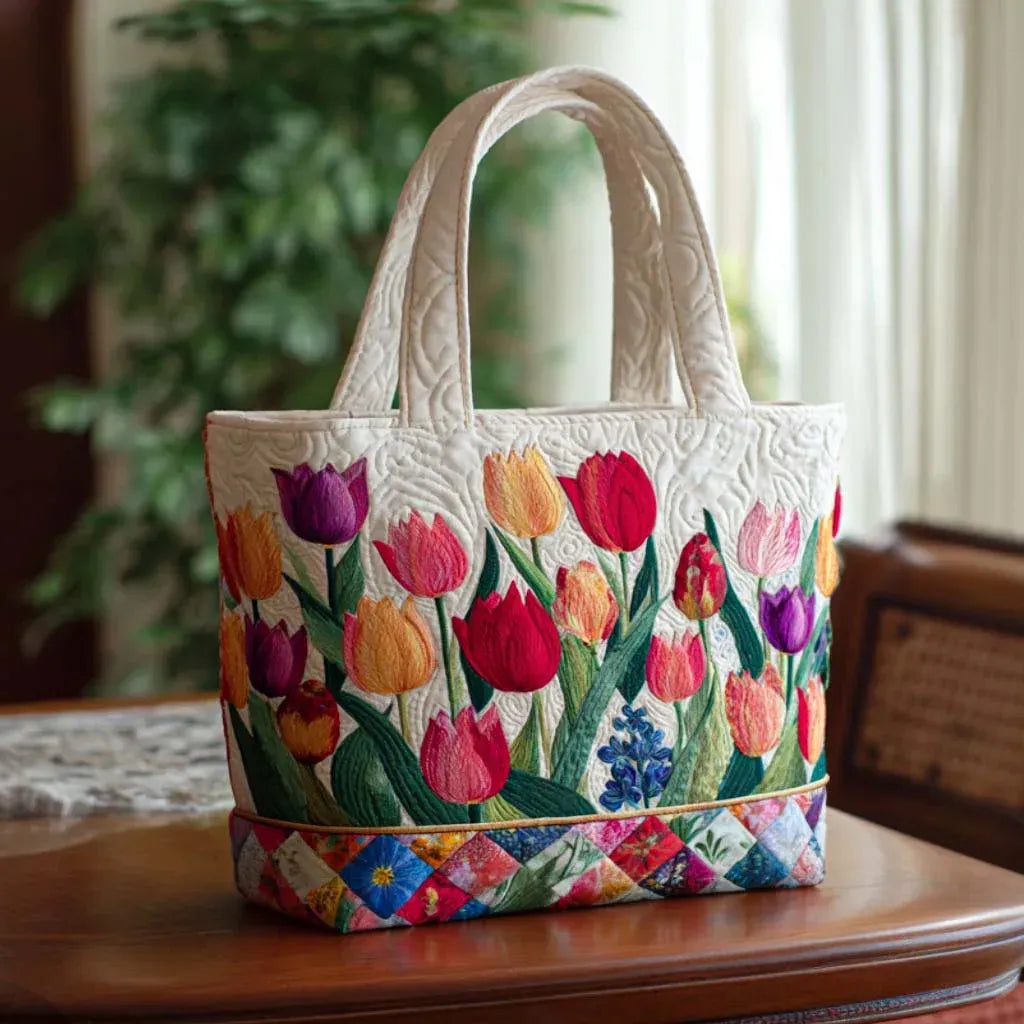 Quilted Tote Bag - Tulip Garden – Jennifer Bags