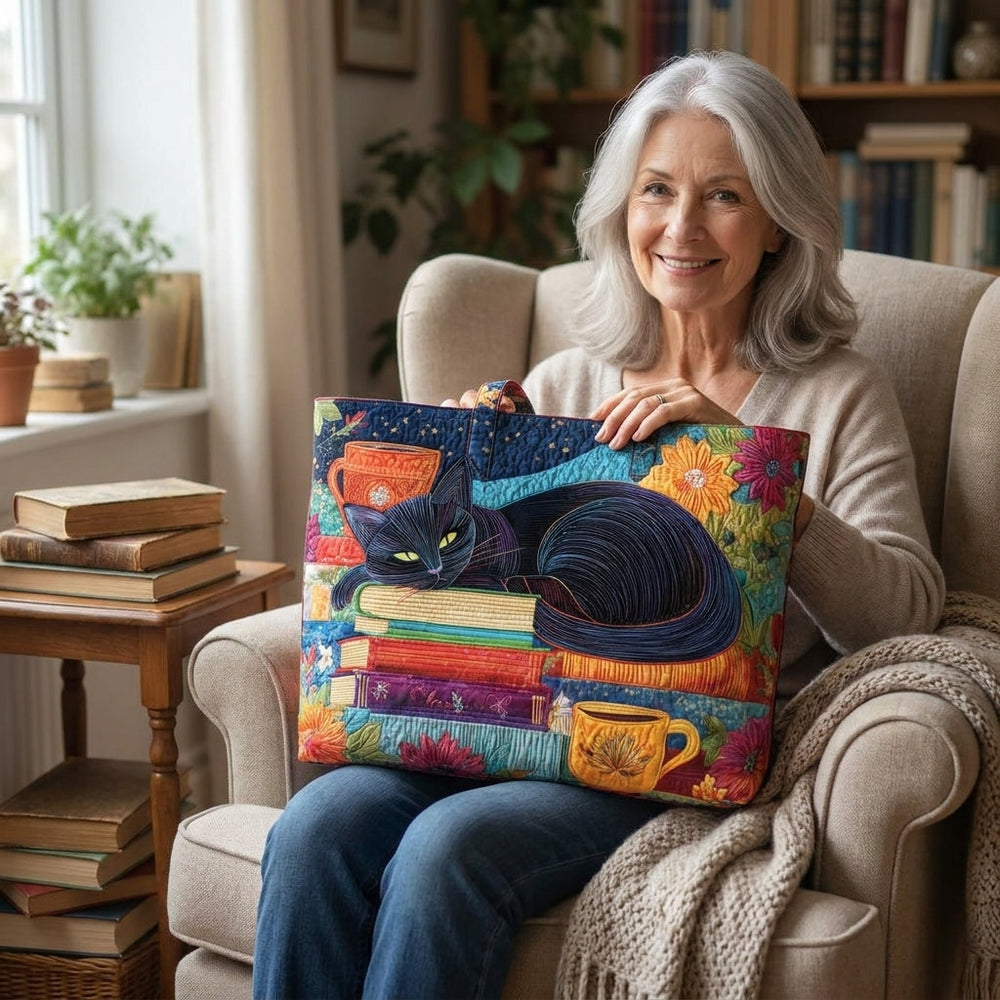 Artisan Bag - Black Cat with Books and Mugs — lifestyle