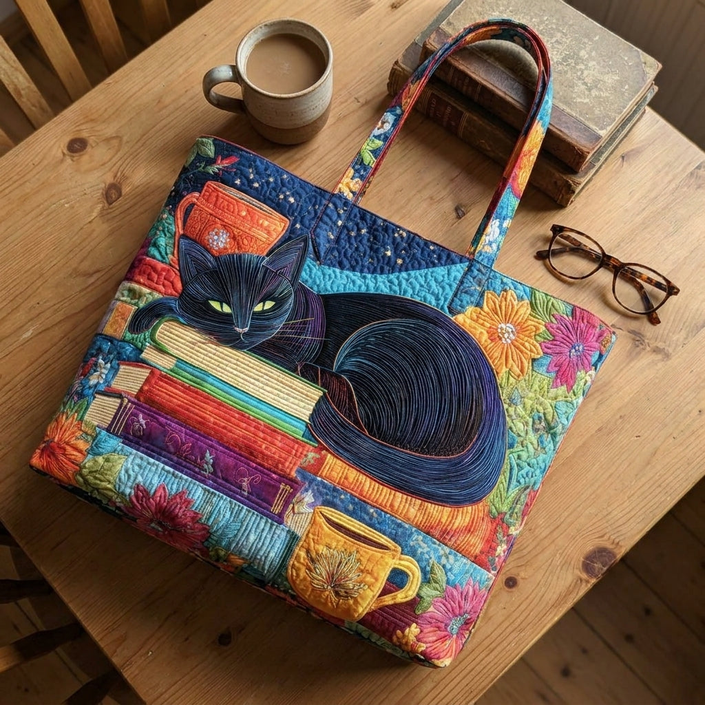 Artisan Bag - Black Cat with Books and Mugs — styled