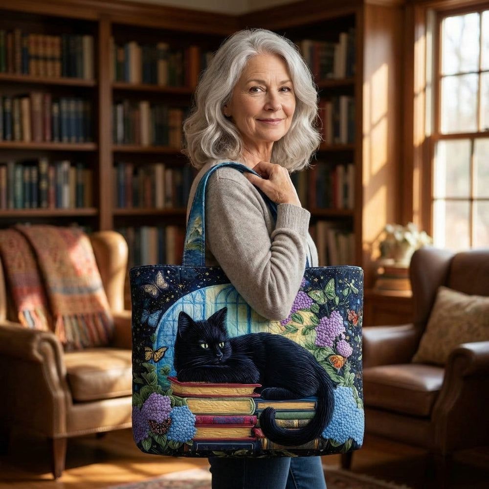 Artisanal Bag - Black Cat on Books — lifestyle