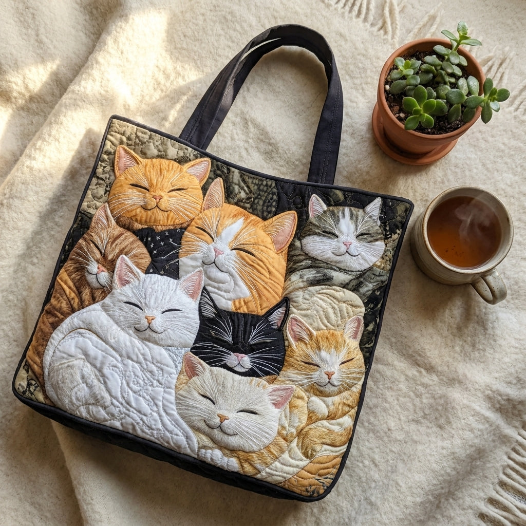 Artisanal Quilted Bag - Sleeping Kittens — styled