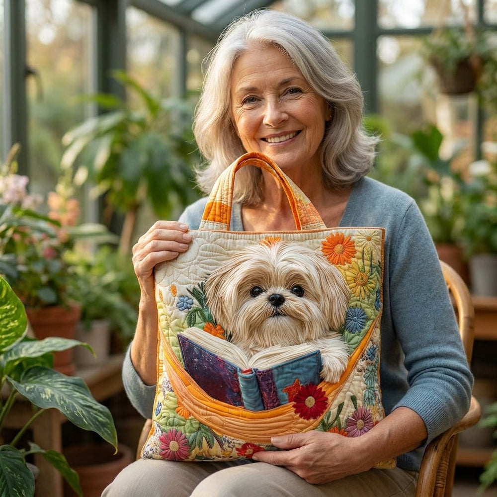 Artisanal Bag - Shih Tzu with Books and Flowers — lifestyle