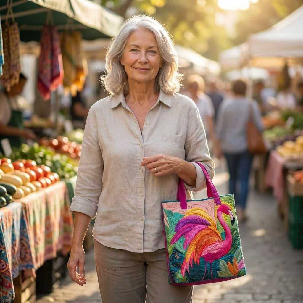 Quilted Tote Bag - Rainbow Flamingo — lifestyle