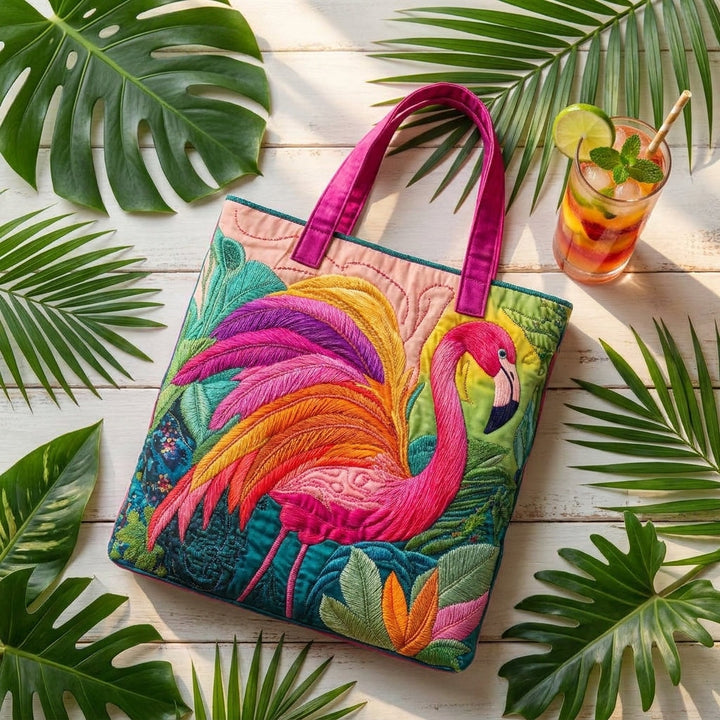 Quilted Tote Bag - Rainbow Flamingo — styled
