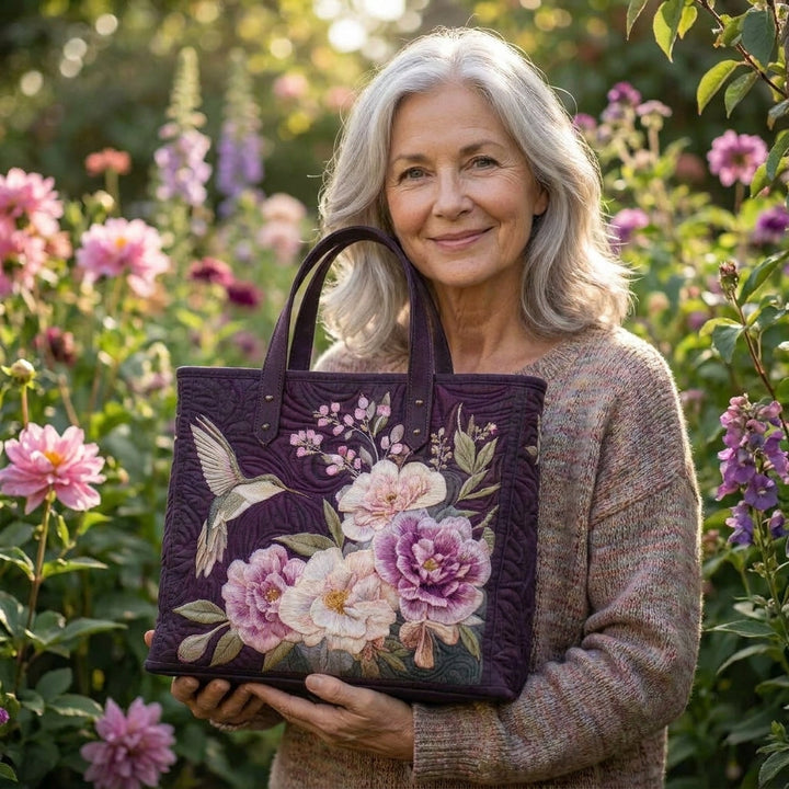 Artisanal Quilted Bag - Hummingbirds and Orchids — lifestyle