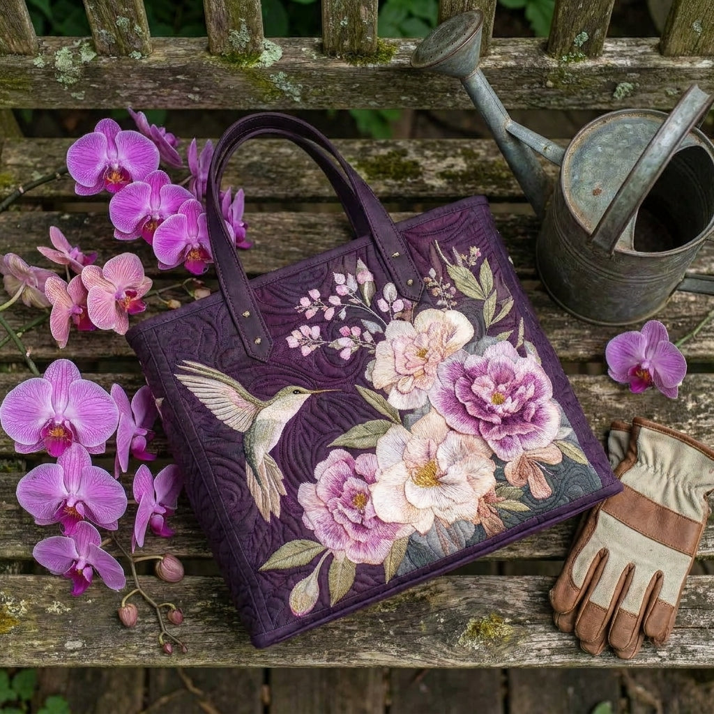 Artisanal Quilted Bag - Hummingbirds and Orchids — styled