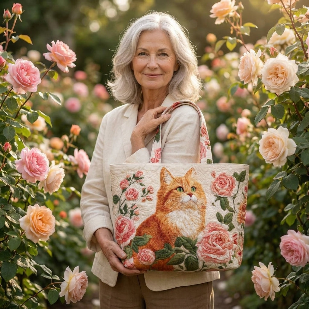 Artisan Bag - Orange Cat with Roses – Jennifer Bags