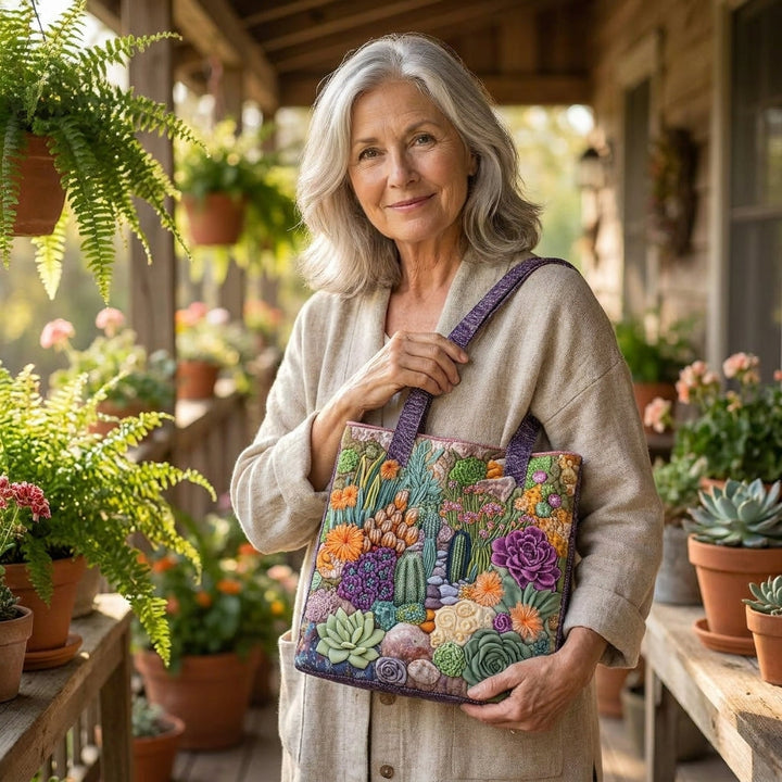 Artisanal Tote Bag - Succulent Garden — lifestyle