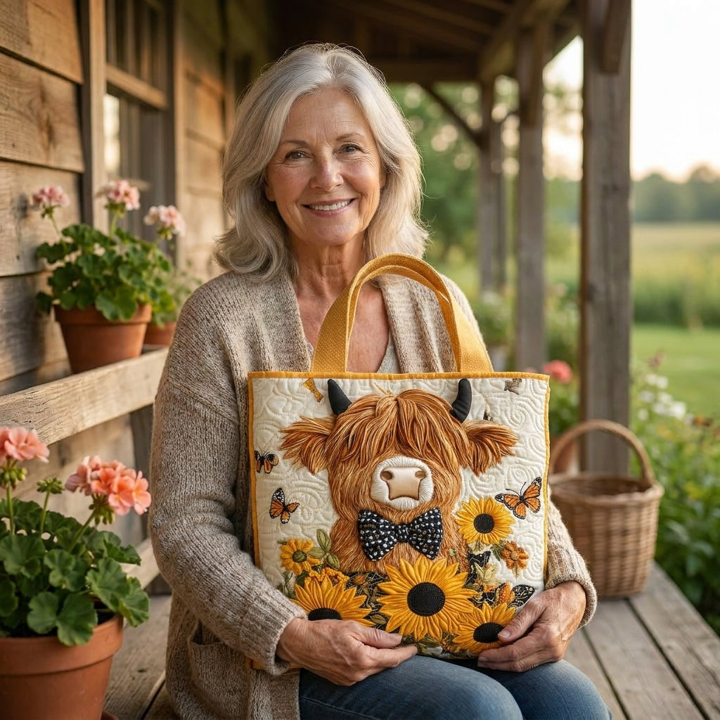 Quilted Bag - Highland Cow with Sunflowers — lifestyle