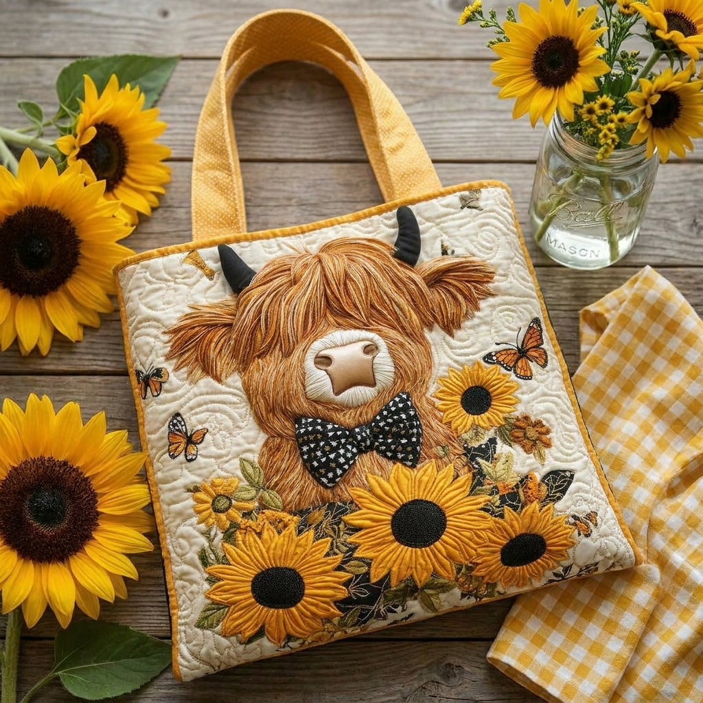 Quilted Bag - Highland Cow with Sunflowers — styled