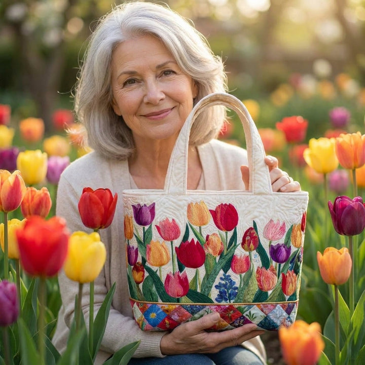 Quilted Tote Bag - Tulip Garden — lifestyle