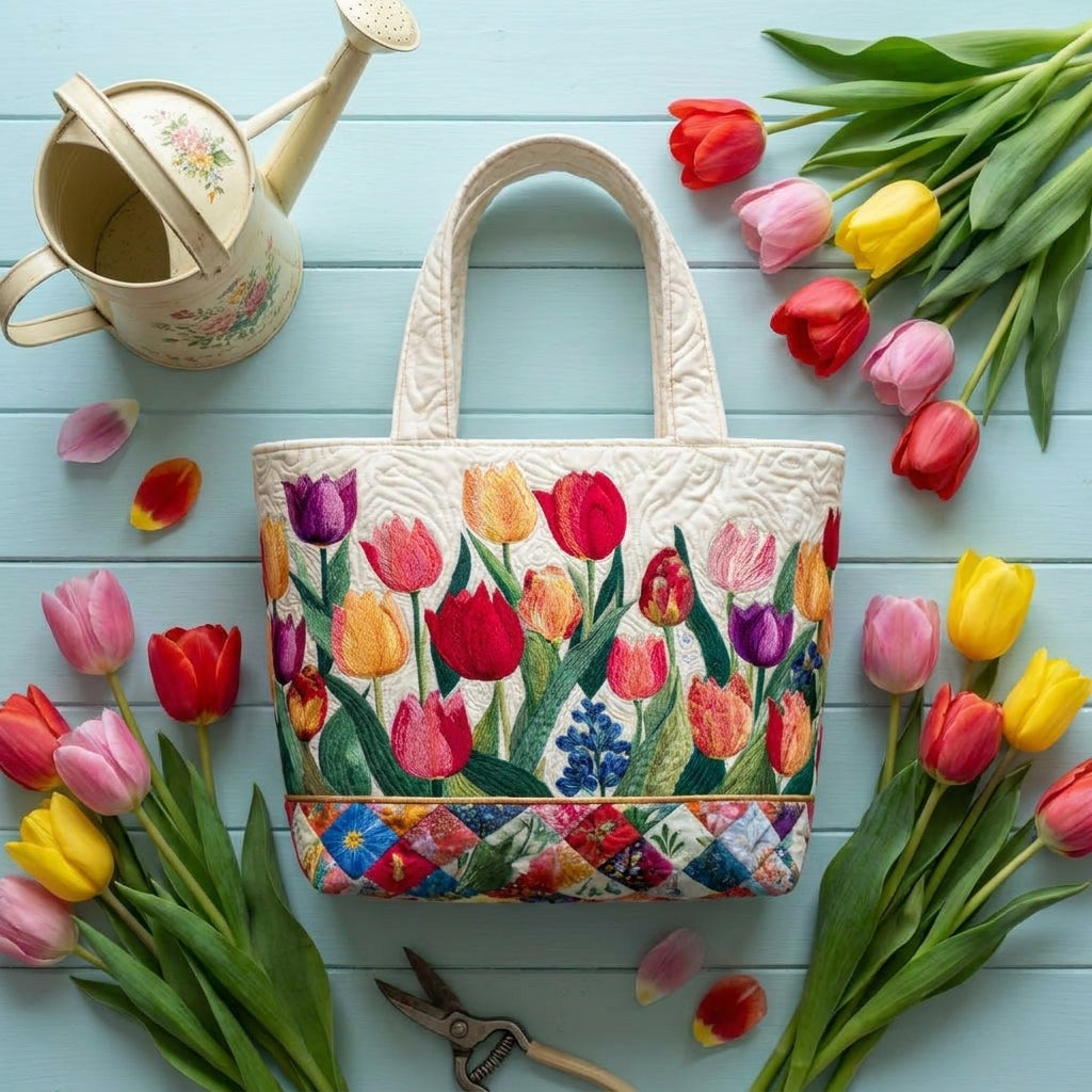 Quilted Tote Bag - Tulip Garden — styled