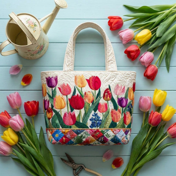 Quilted Tote Bag - Tulip Garden — styled