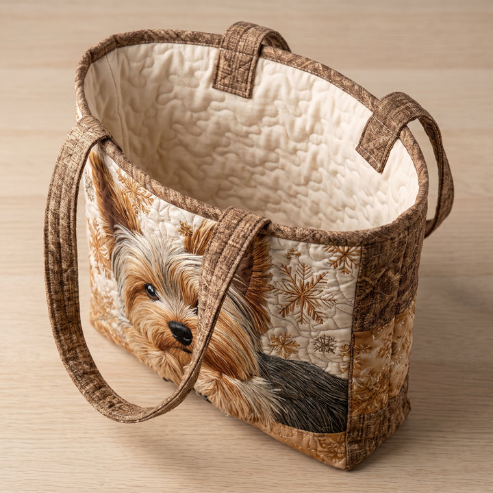 Artisanal Bag - Adorable Yorkshire — open, showing the plain cream quilted lining