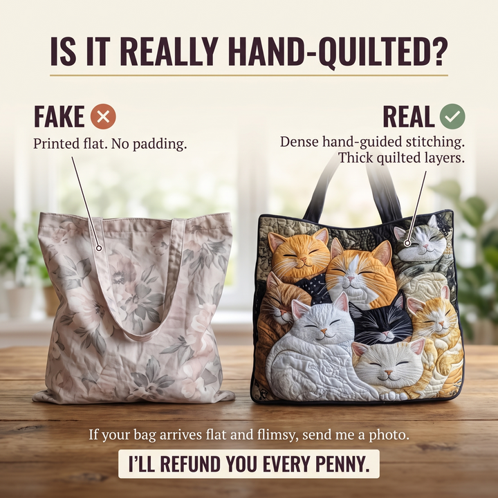 Artisanal Quilted Bag - Sleeping Kittens — hand-quilted authenticity check