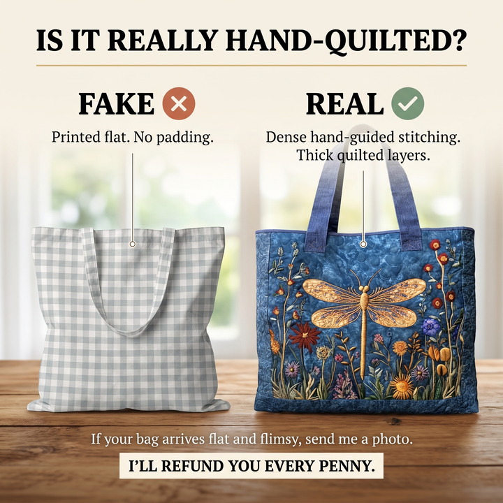 Quilted Bag - Golden Dragonfly — hand-quilted authenticity check