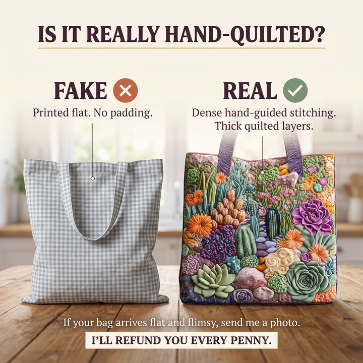 Artisanal Tote Bag - Succulent Garden — hand-quilted authenticity check
