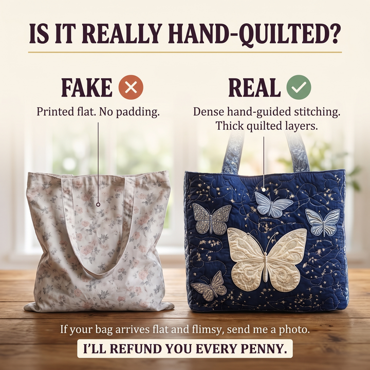 Artisanal Bag - Silver Butterfly — hand-quilted authenticity check