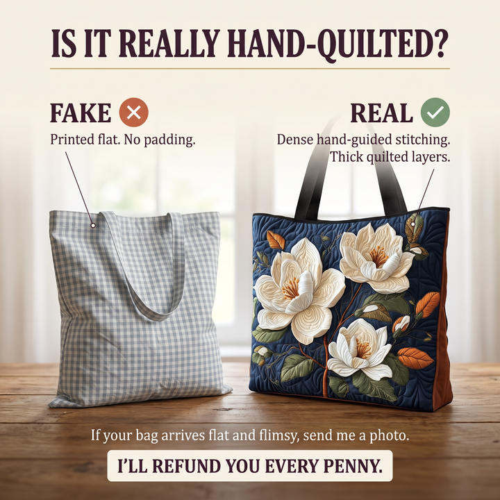 Artisan Quilted Bag - Delicate Magnolia — hand-quilted authenticity check