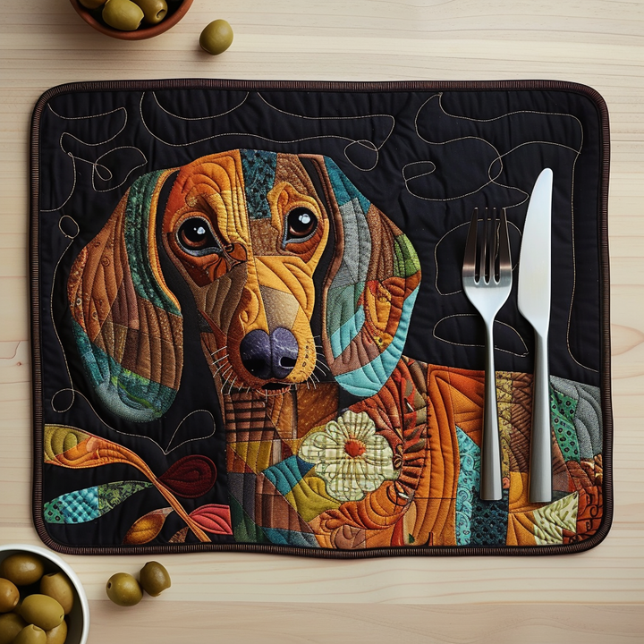 Artistic Autumn Dachshund Quilted Placemat