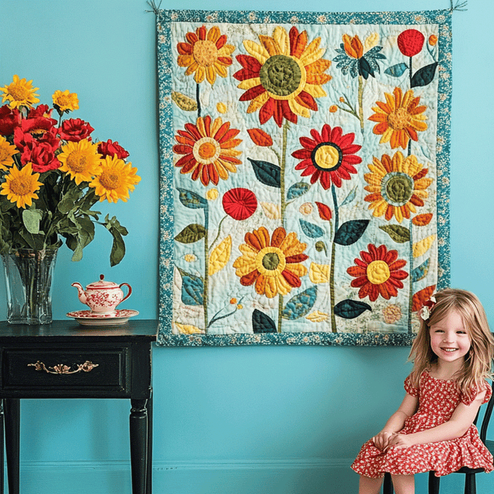 Artistic Sunflowers Garden Art Quilt Hanging