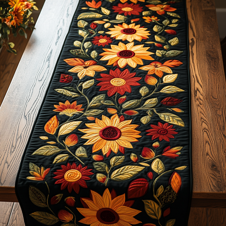 Autumn Sunflower Quilted Table Runner
