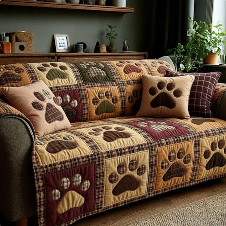 Pet Paw Quilted Sofa Cover