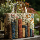 Artisan Quilted Bag - Books and Flowers 1