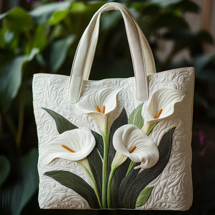 Quilted Artisan Bag - White Lilies