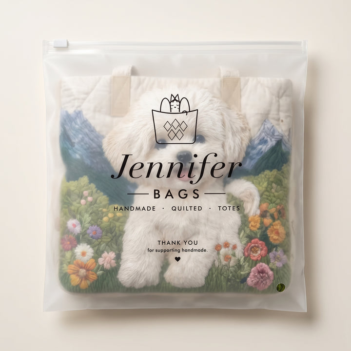 Artisan Quilted Bag - Enchanted Dog — packaged in its branded Jennifer Bags pouch