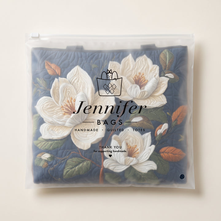 Artisan Quilted Bag - Delicate Magnolia — packaged in its branded Jennifer Bags pouch