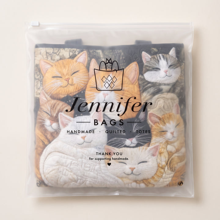 Artisanal Quilted Bag - Sleeping Kittens — packaged in its branded Jennifer Bags pouch