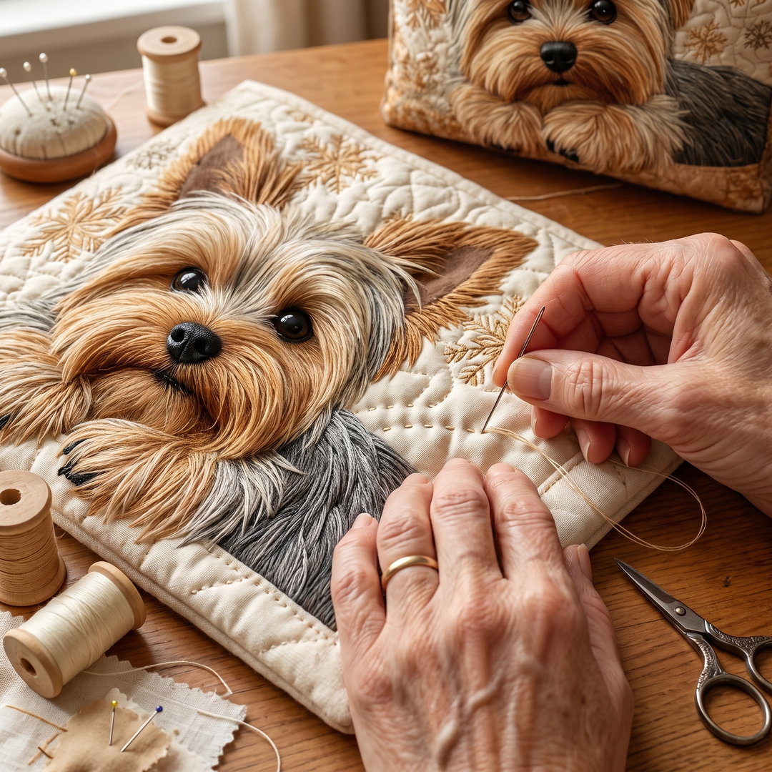 Artisanal Bag - Adorable Yorkshire — hand-quilting close-up
