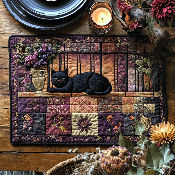Black Cat Cottage Quilted Placemat