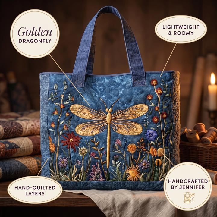 Quilted Bag - Golden Dragonfly — details