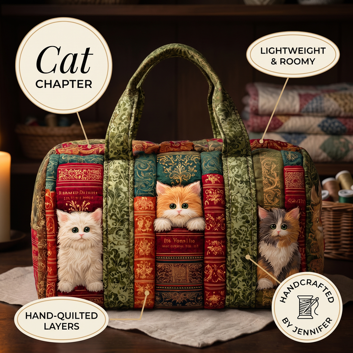 Cat Chapter Quilted Duffle Bag — details