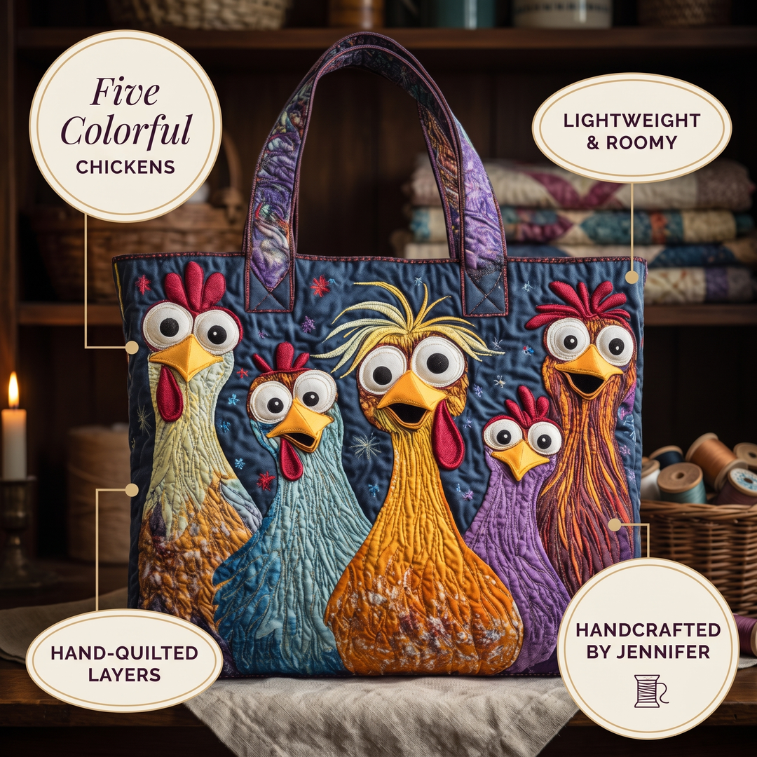 Artisan Bag - Five Colorful Chickens — details