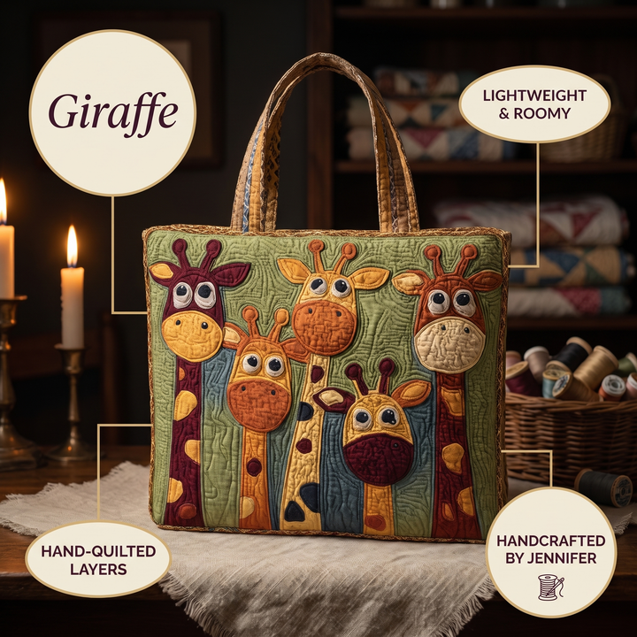Quilted Tote Bag - Giraffe — details