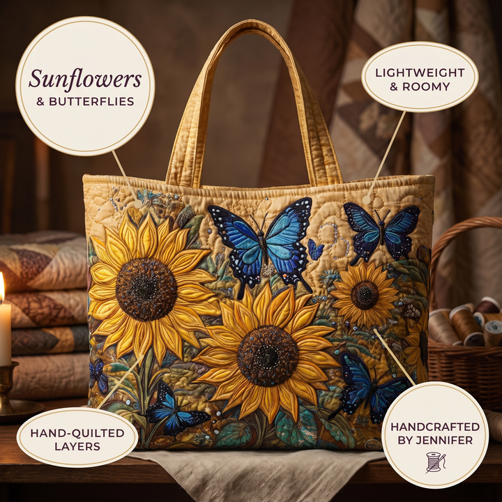 Artisan Bag - Sunflowers and Blue Butterflies — details