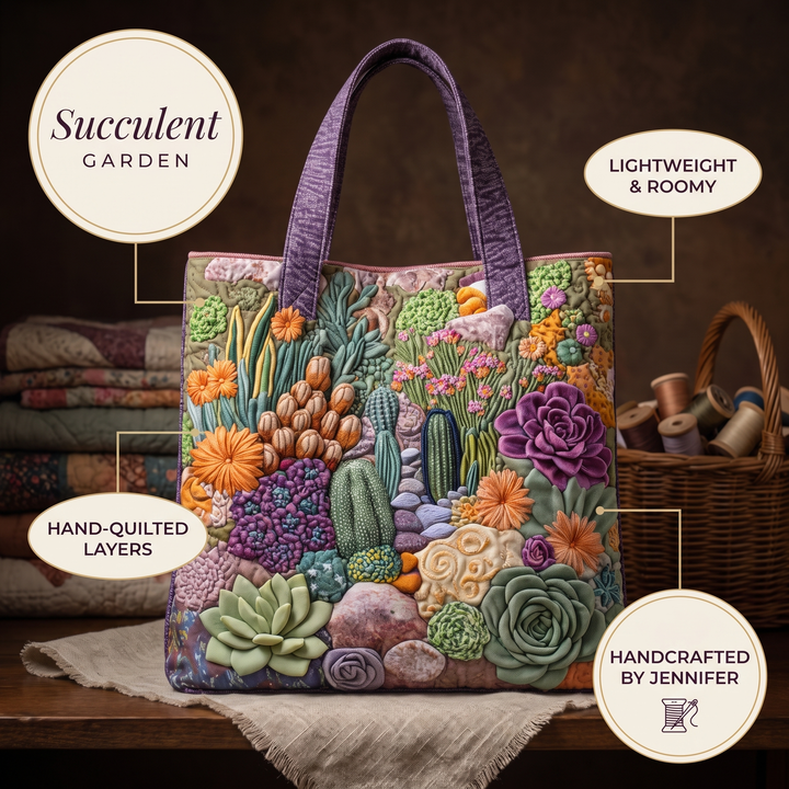 Artisanal Tote Bag - Succulent Garden — details