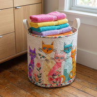Cheerful Cat Patch Quilted Laundry Basket