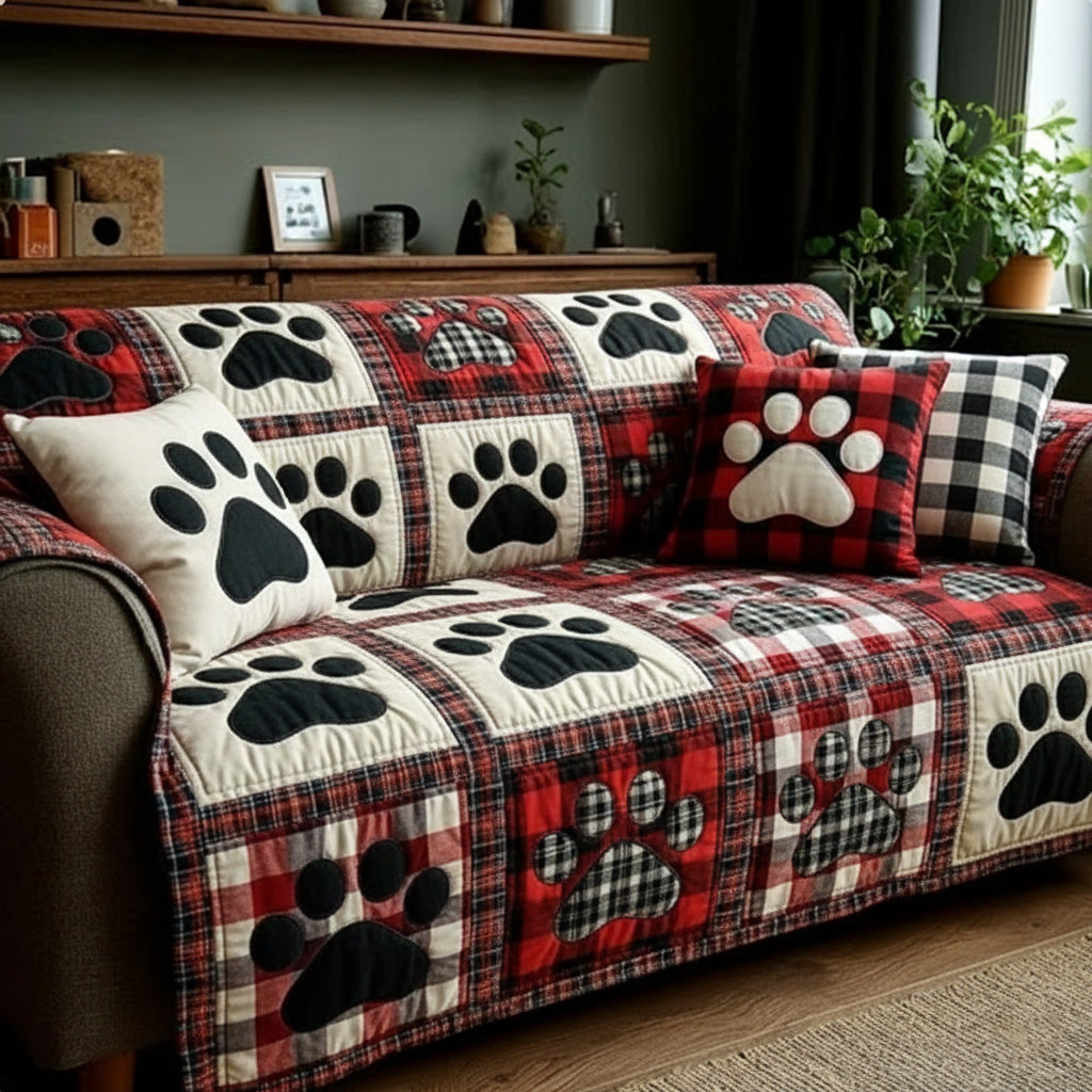Pet Paw Quilted Sofa Cover