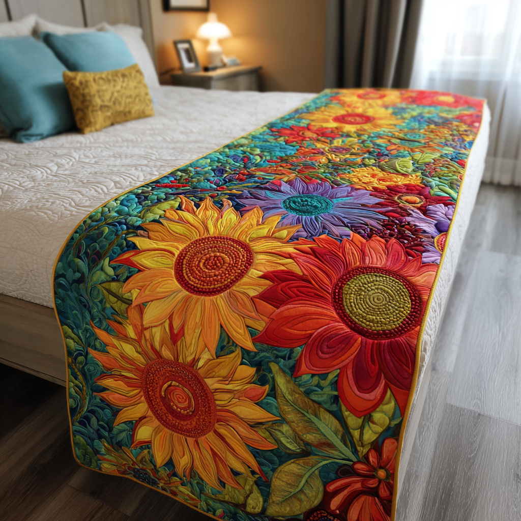 Color Bloom Quilted Bed Runner