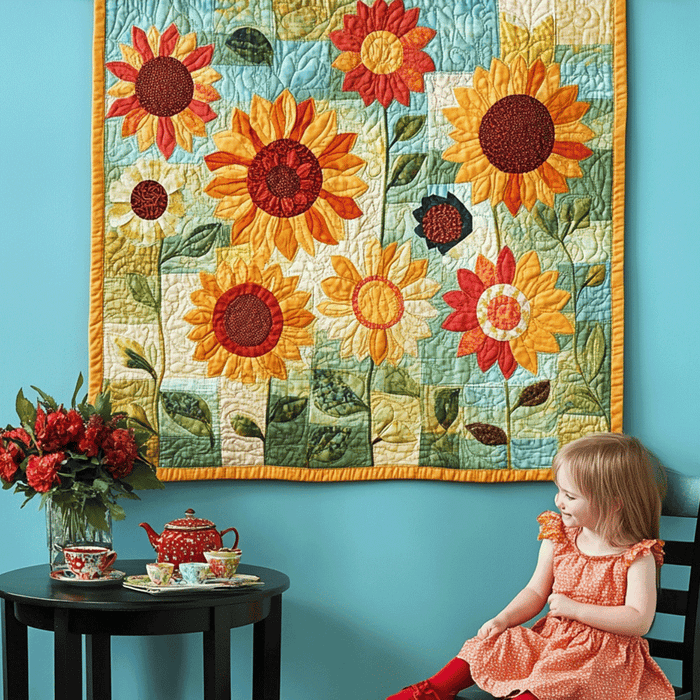 Colorful Sunflowers Garden Art Quilt Hanging