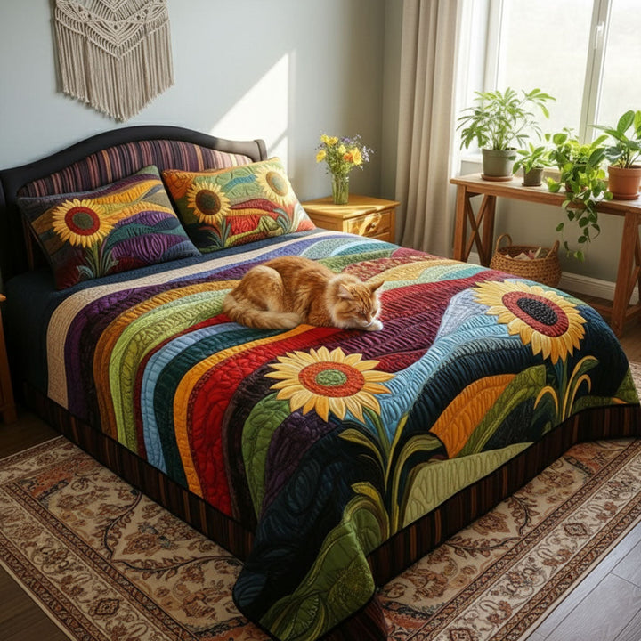 Country Sunflower Dreams 3-Piece Quilted Bedding Set