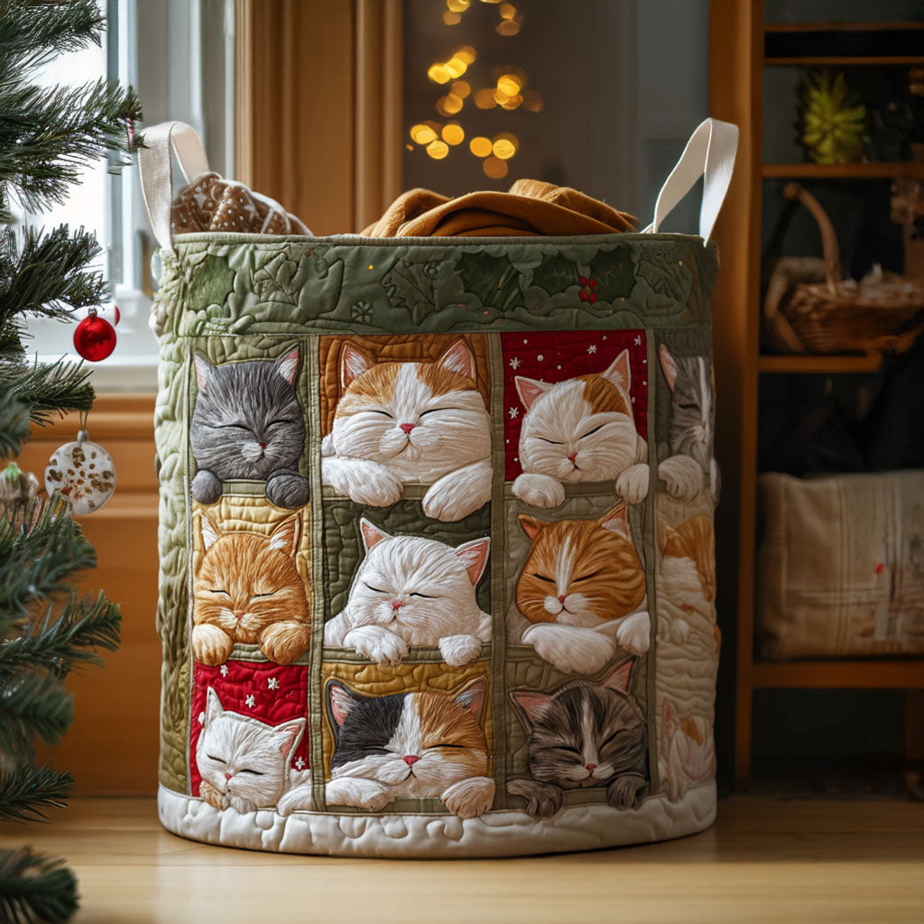 Cozy Cat Quilted Laundry Basket