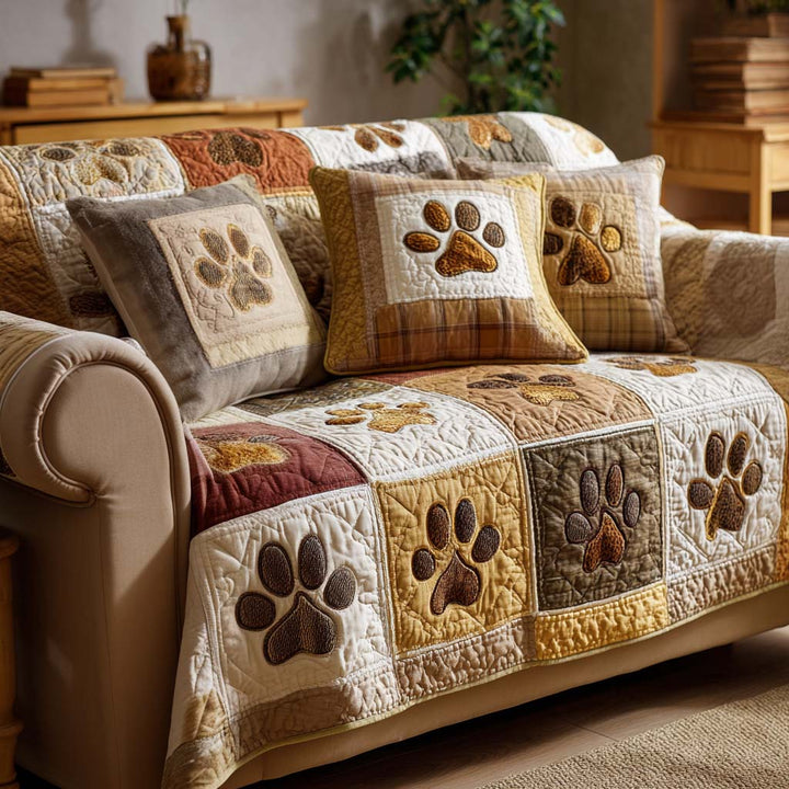 Cozy Paw Quilted Sofa Cover