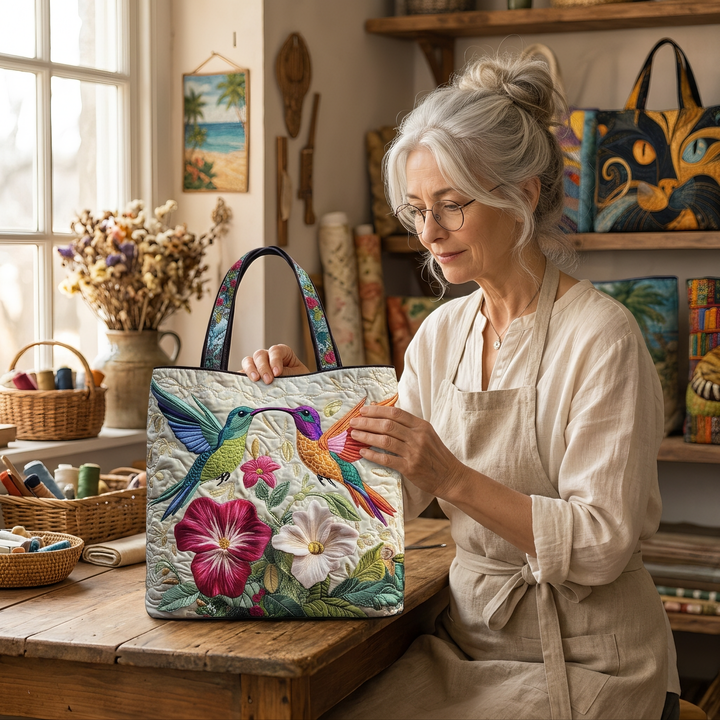 Quilted Bag - Hummingbird and White Flowers — handcrafted by Jennifer