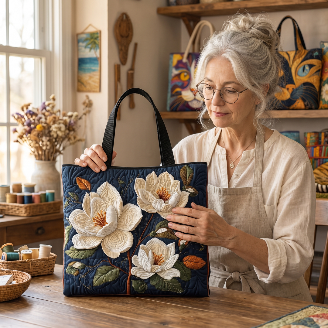 Artisan Quilted Bag - Delicate Magnolia — handcrafted by Jennifer