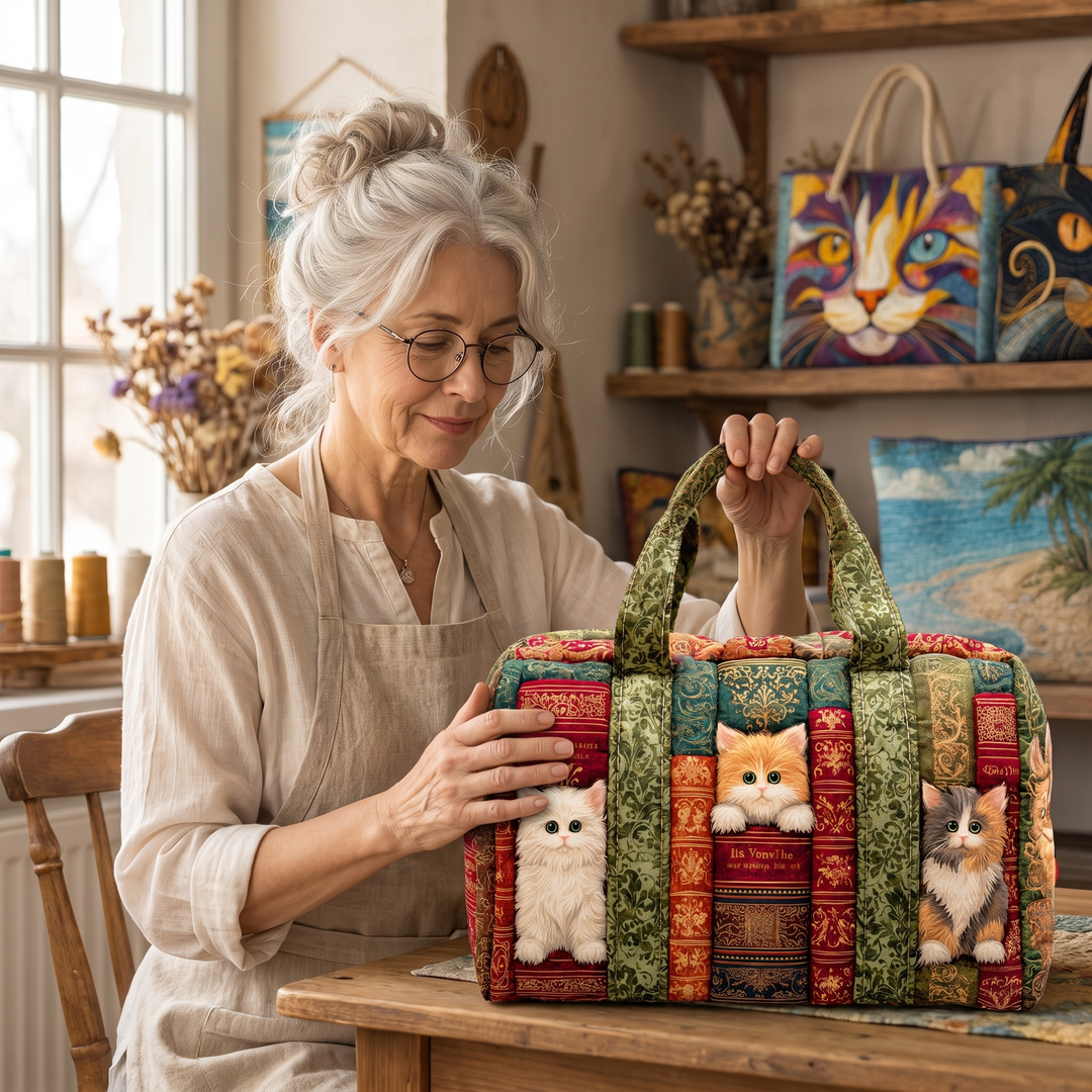 Cat Chapter Quilted Duffle Bag — handcrafted by Jennifer